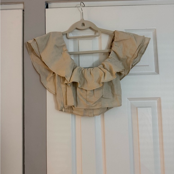 Zara Cropped Ruffle Linen Blend Top - Picture 4 of 4